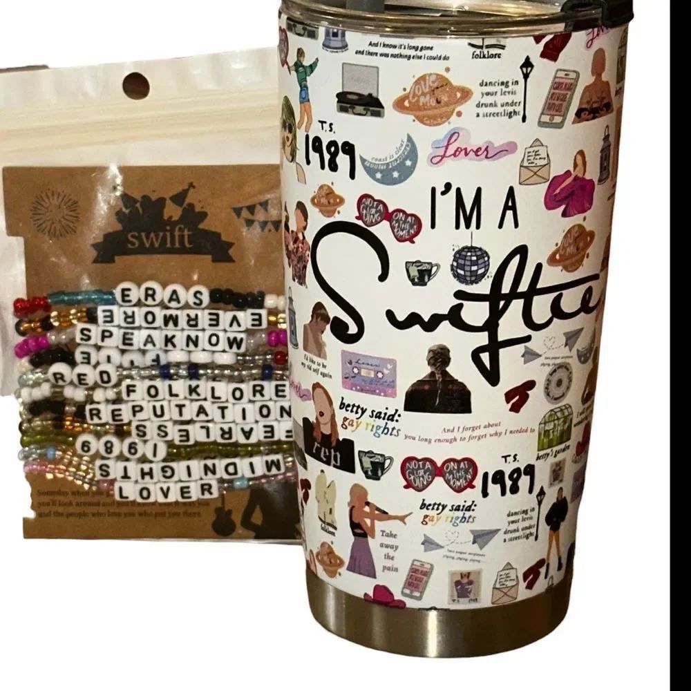 '”I’m a swiftie”tumbler and the eras Beaded Bracelets bundle.